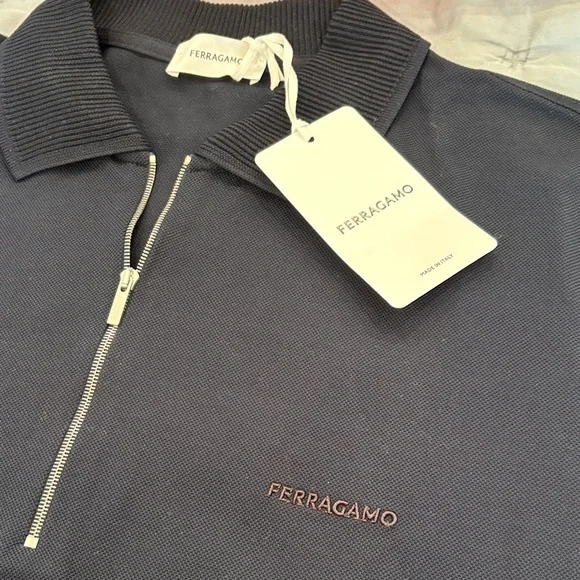 Salvatore Ferragamo Navy Polo with Silver Zip